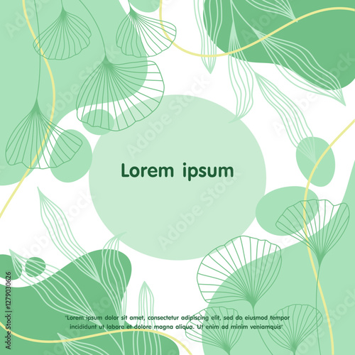 Minimalist abstract background with tropical leaves, floral and botanical elements. and hand drawn liquid organic shapes. pastel green colors. vector illustration template design