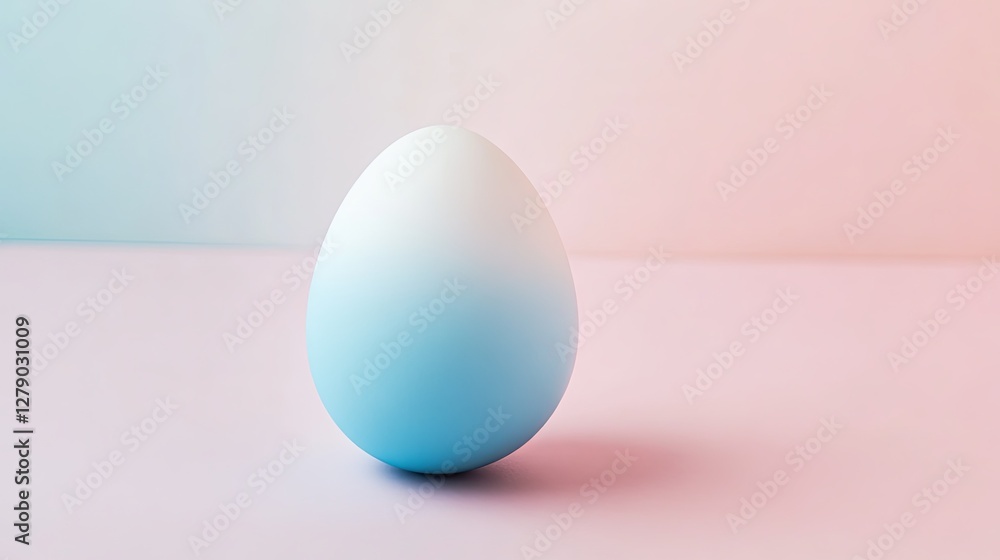A single blue and white ombre egg on a pastel background A single blue and white ombre egg on a pastel background