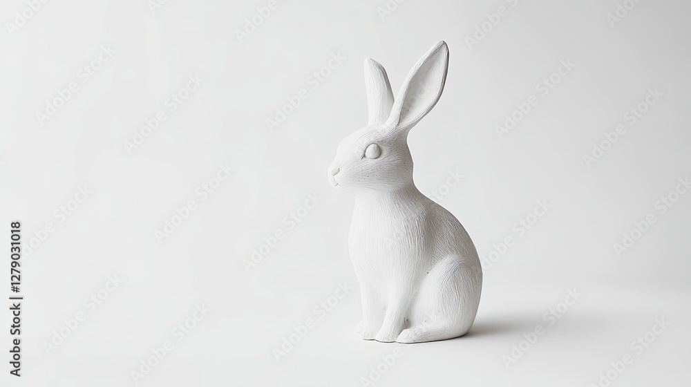 Fototapeta premium A minimalist white rabbit figurine on a white background