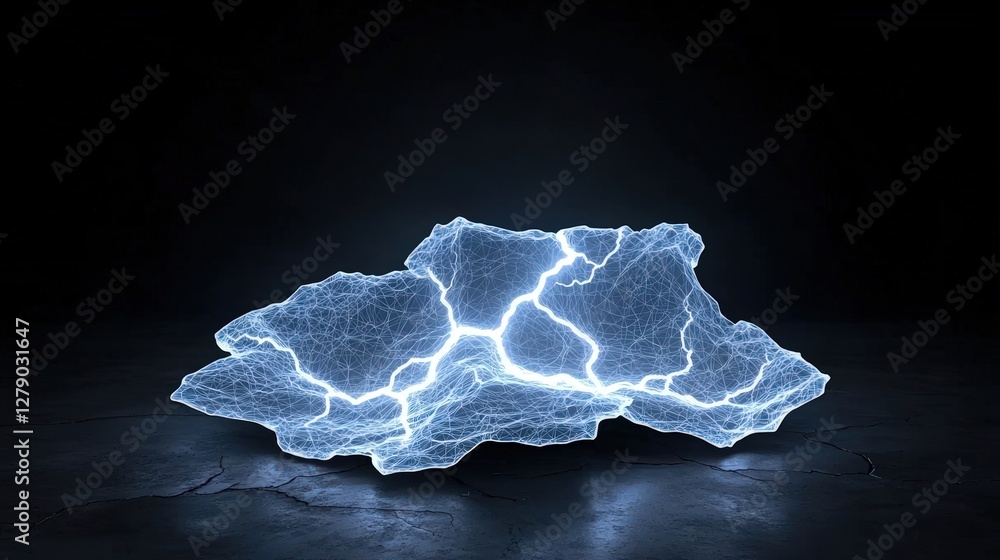 Obraz premium Ethereal Electric Lightning Rock Formation Illuminated in Dark Scene with Striking Visual Impact