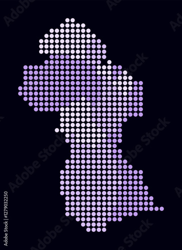 Guyana dotted map. Digital style map of the country on dark background. Guyana shape with circle dots. Colored dots style. Large size circles. Abstract vector illustration.