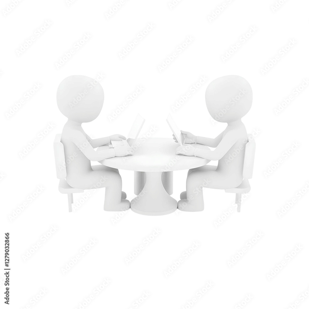3d illustration of two people sitting at a table discussing, concept of business meeting and communication, high quality png isolated on transparent background 3d illustration of two people sitting at a table discussing, concept of business meeting and communication, high quality png isolated on transparent background
