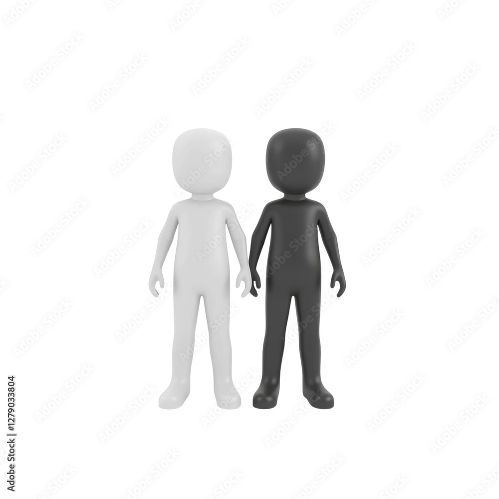 3d illustration of a faceless white figure and a dark silhouette standing side by side, symbolizing contrast and unity, high quality png isolated on transparent background 3d illustration of a faceless white figure and a dark silhouette standing side by side, symbolizing contrast and unity, high quality png isolated on transparent background