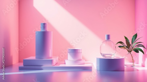Wallpaper Mural Minimalist skincare product presentation on display. Abstract beauty product shot with pink pastel background. Torontodigital.ca