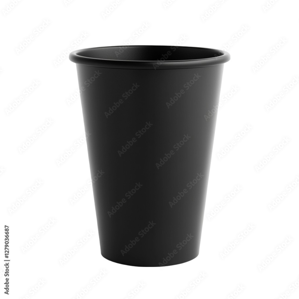 A solitary black disposable cup stands alone minimalist design A solitary black disposable cup stands alone minimalist design