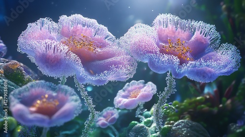 Probiotic bacteria shaped like flowers blooming in the gut