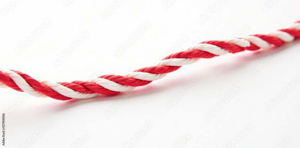 Fototapeta premium Red and white striped rope isolated on white background with gradient effect, nautical theme, red, isolated