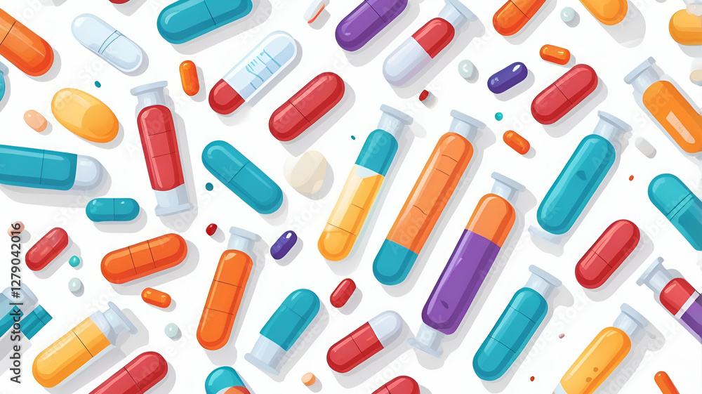 Close-up of a variety of medications and pills arranged in a creative, organized pattern on a clean white surface, Scientific style
Close-up of a variety of medications and pills arranged in a creative, organized pattern on a clean white surface, Scientific style