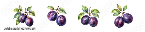 Vibrant Plums with Leaves