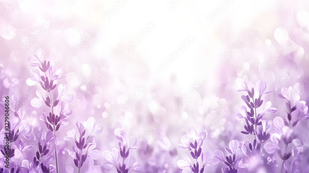 Obraz premium Purple Lavender Blooms with Soft Bokeh Light and Blurred Floral Background