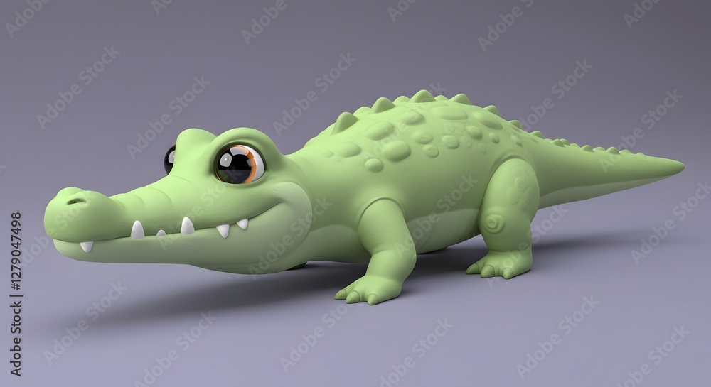 Obraz premium Cute Cartoon Alligator Render on Grey Background Perfect for Kids Designs