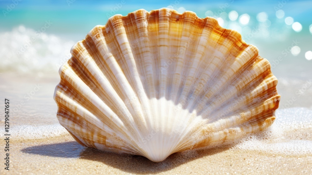 Arafed shell rests on sandy beach as gentle waves lap at the shore, creating a serene coastal scene filled with natural beauty. Arafed shell rests on sandy beach as gentle waves lap at the shore, creating a serene coastal scene filled with natural beauty.