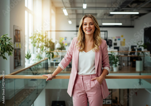 Happy woman in office