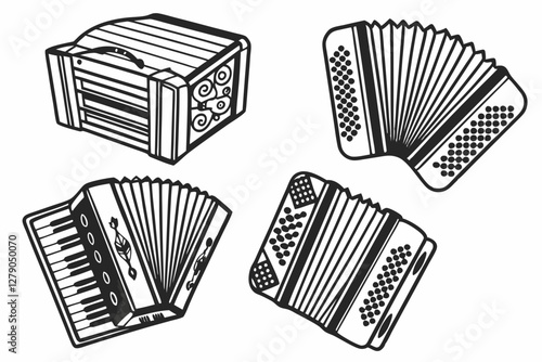 set of Accordion silhouette vector illustration