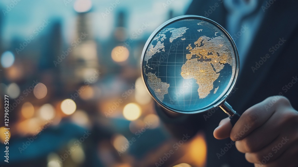 Fototapeta premium Global Perspective: Examining the World Through a Magnifying Glass