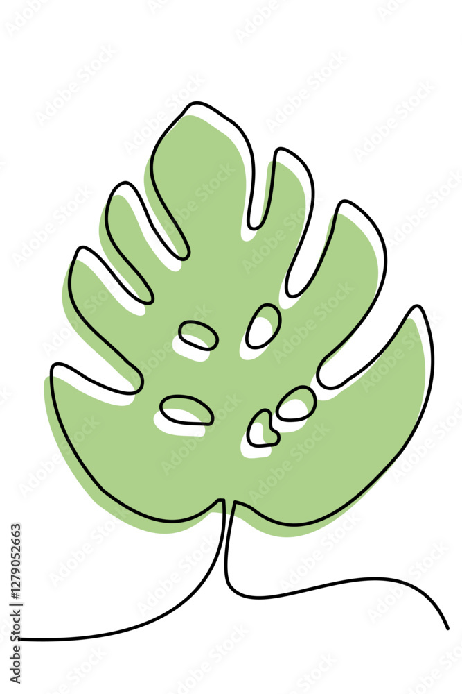 Hand drawn outline of monstera leaf combined with colorful silhouette. Botanical art minimalist design element for posters, covers, wall art, card, wallpaper Hand drawn outline of monstera leaf combined with colorful silhouette. Botanical art minimalist design element for posters, covers, wall art, card, wallpaper