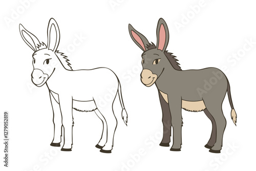 Coloring book for children, cute donkey animal. Illustration and sketch design.