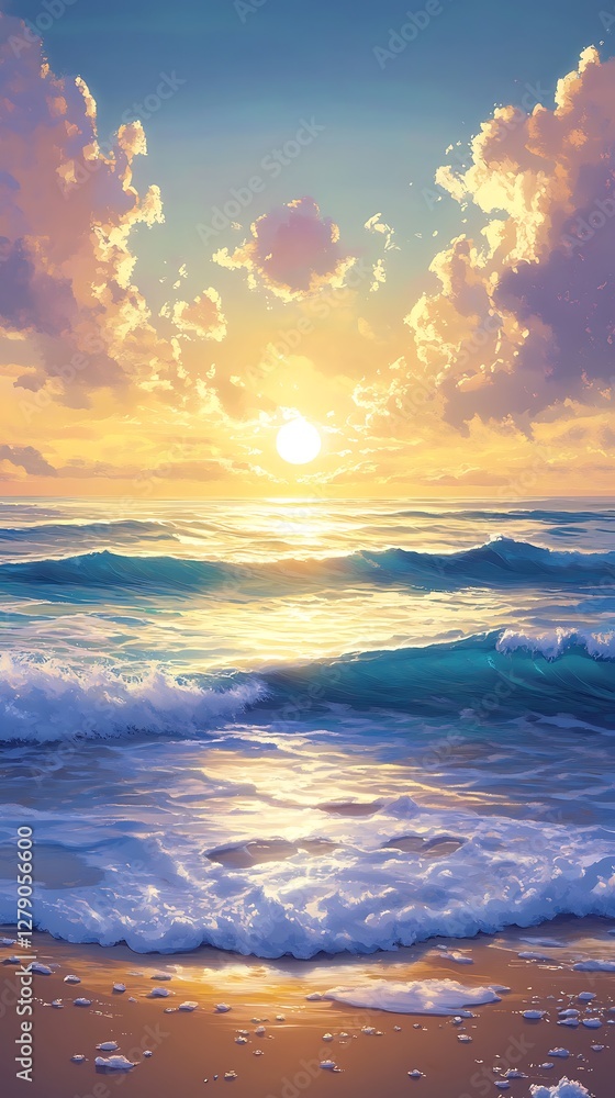Obraz premium tranquil ocean under warm golden sunset image