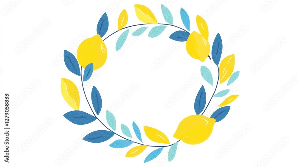 Lemon wreath frame, summer design, white background, food blog Lemon wreath frame, summer design, white background, food blog