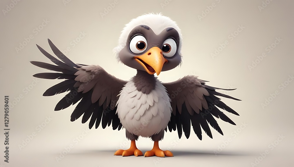 Fototapeta premium Adorable 3D Render of a Cute Baby Bird with Wings Spread