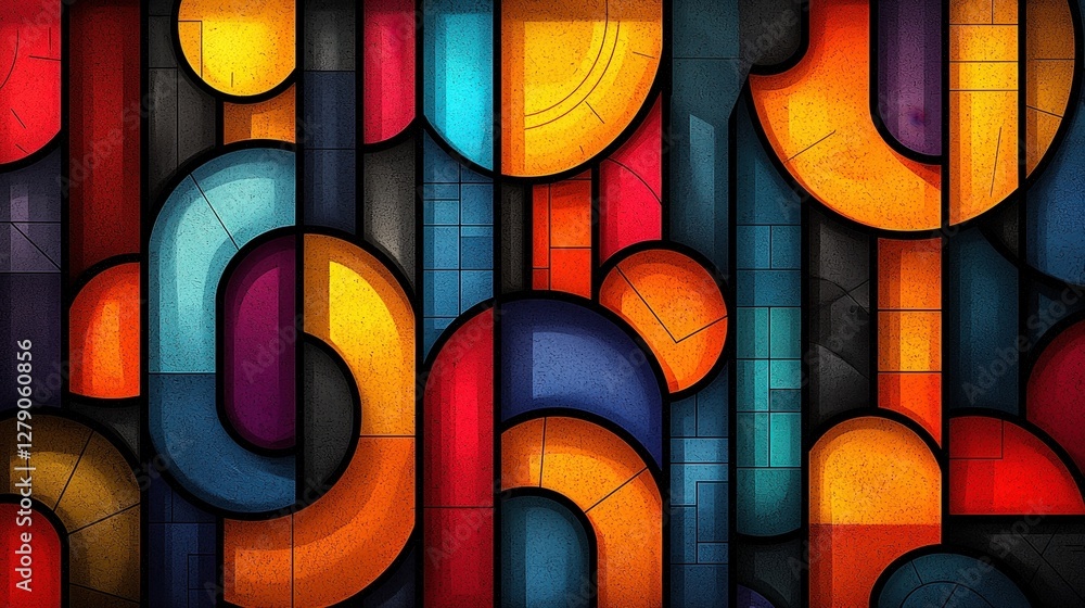 Fototapeta premium Vibrant Abstract Design with Bold Colors and Geometric Shapes on Dark Background
