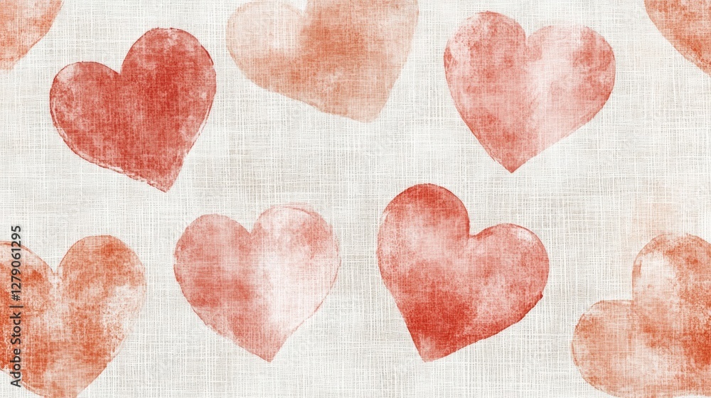 Obraz premium Watercolor hearts on linen texture background