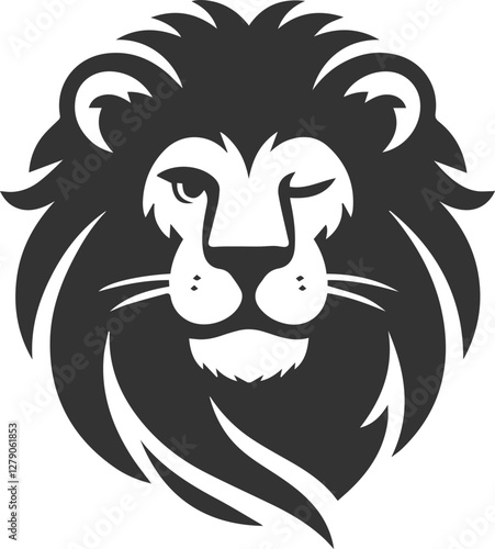 A lion winking with a smirk silhouette vector