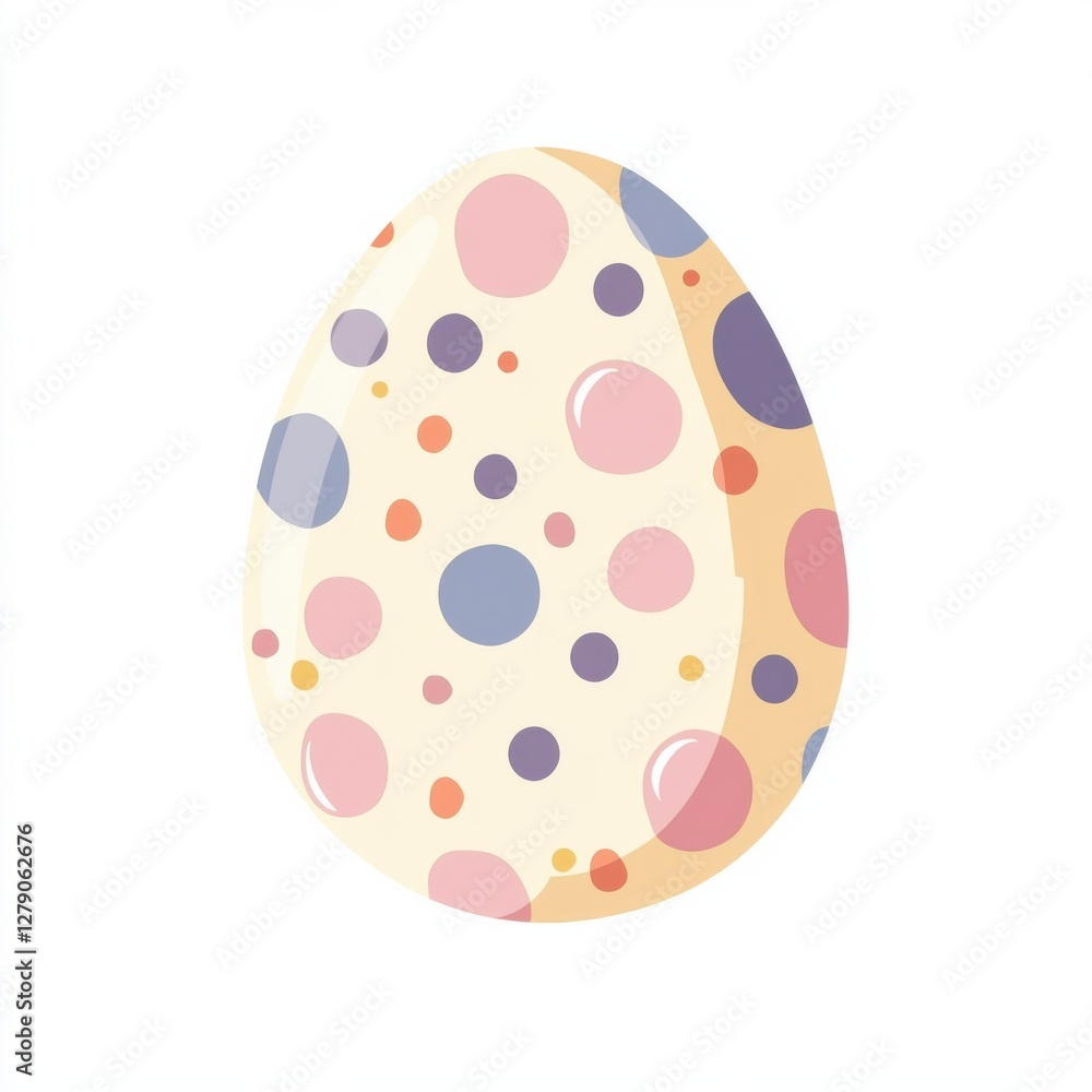 A colorful, speckled egg with a smooth surface, featuring pastel dots in pink, blue, and purple on a light background. A colorful, speckled egg with a smooth surface, featuring pastel dots in pink, blue, and purple on a light background.