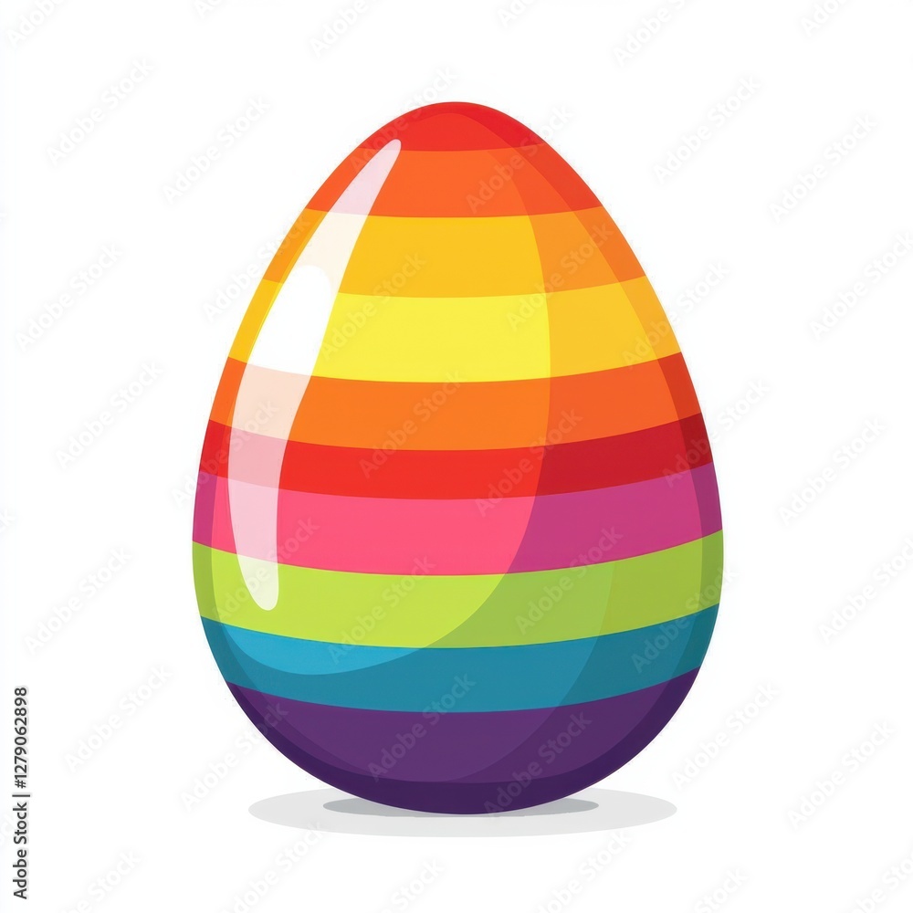 A vibrant, striped egg featuring a spectrum of colors, perfect for Easter celebrations and festive decorations. A vibrant, striped egg featuring a spectrum of colors, perfect for Easter celebrations and festive decorations.