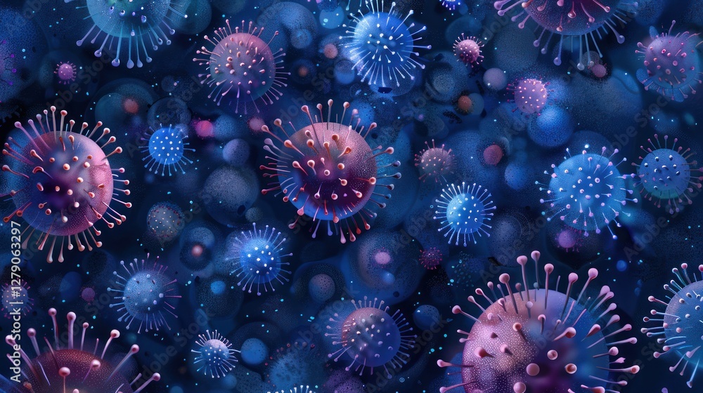 Fototapeta premium Microscopic Virus Illustration, Infection, Research, Background, Medical