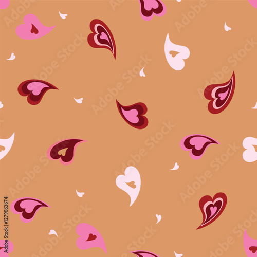 Hearts - pink and red on a deep gold background 
