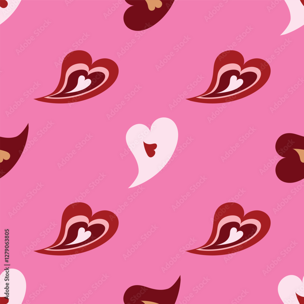 Obraz premium Hearts polkadots in reds, pinks and gold