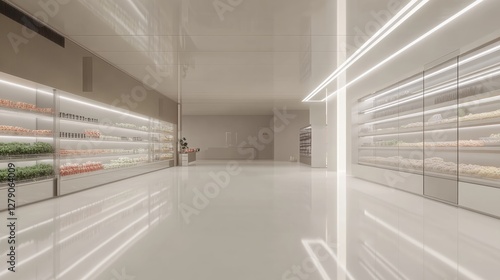 A modern supermarket with neatly arranged fresh produce,