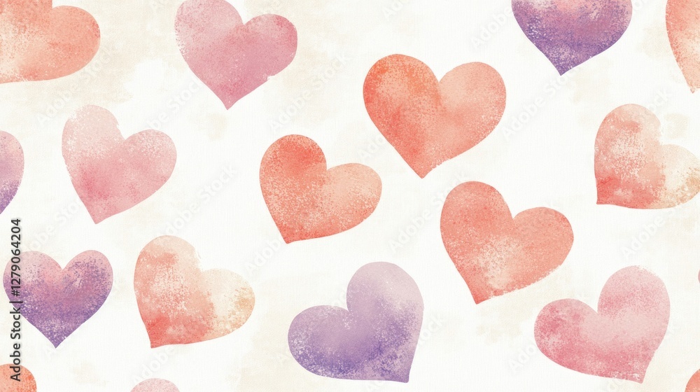 Obraz premium Watercolor Hearts Seamless Pattern Pastel Background