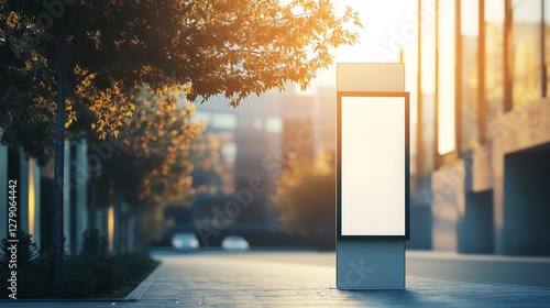 A street pole banner mock-up with an editable marketing message.