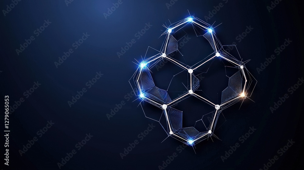 Naklejka premium Abstract Molecular Structure with Glowing Lights on Dark Background for Scientific Illustrations