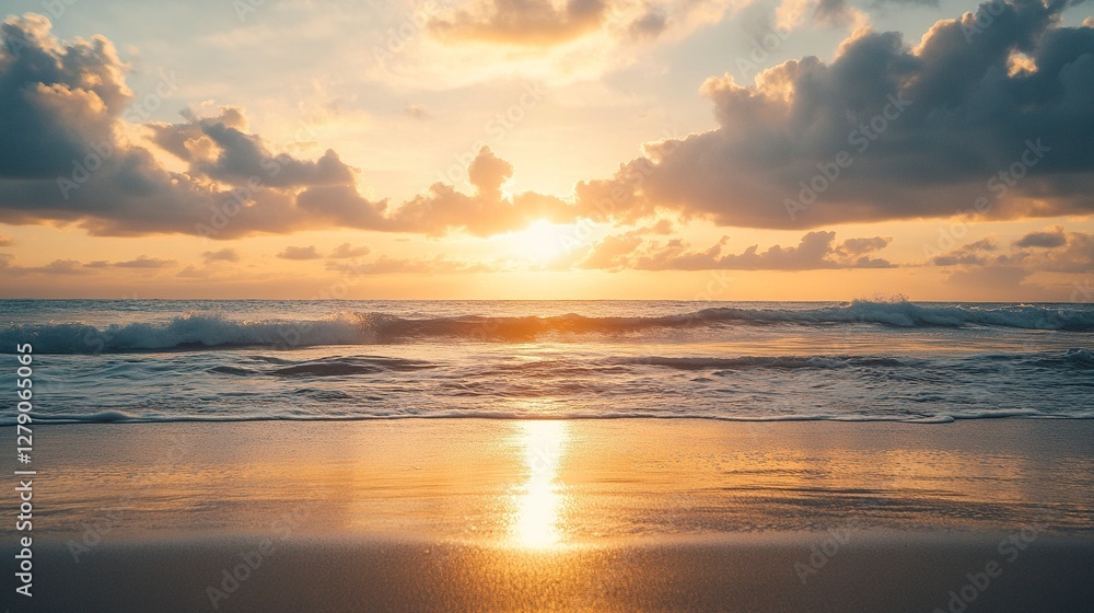 Obraz premium Sunrise over calm ocean waves