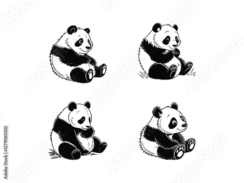 Adorable Panda Climbing a Bamboo Tree Character Vector Illustration and Panda Logo Design