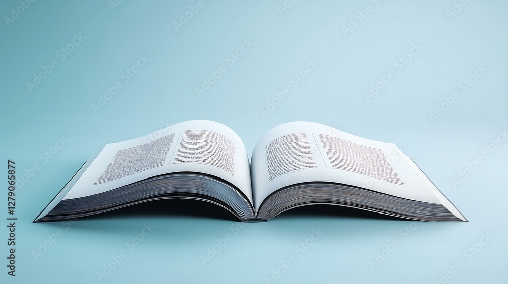 An open magazine mock-up displaying a two-page spread layout. An open magazine mock-up displaying a two-page spread layout.