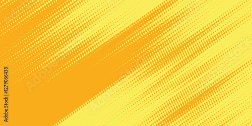 Yellow orange halftone pattern. Retro comic gradient background. Square pixilated dot cartoon texture. Pop art faded gradient pattern.