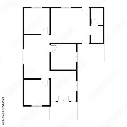 Black and White floor plan of a modern unfurnished house for your design. Suburban house vector blueprint. Architectural background