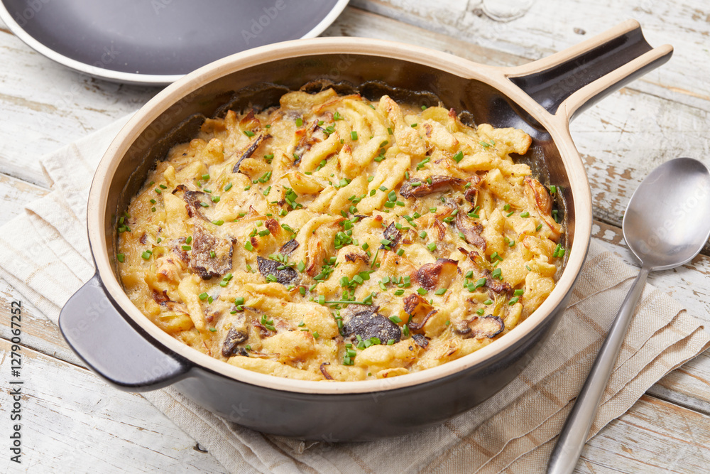 Mushroom and Leek Spaetzle bake Mushroom and Leek Spaetzle bake