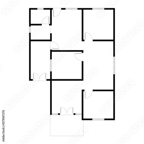 Black and White floor plan of a modern unfurnished house for your design. Suburban house vector blueprint. Architectural background