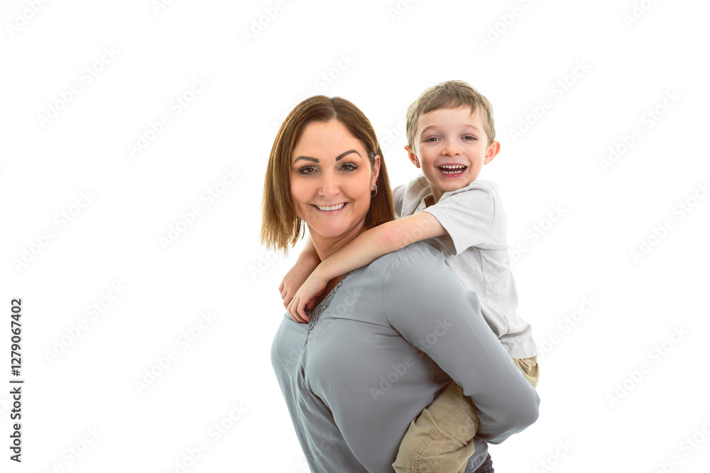 Mother and child son over white background Mother and child son over white background