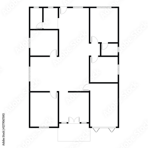 Black and White floor plan of a modern unfurnished house for your design. Suburban house vector blueprint. Architectural background