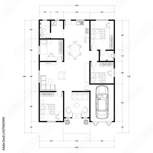 Floor plan blueprint type 96 sqm, Figure of the jotting sketch of the construction and the industrial skeleton of the structure and dimensions. vector eps 10
