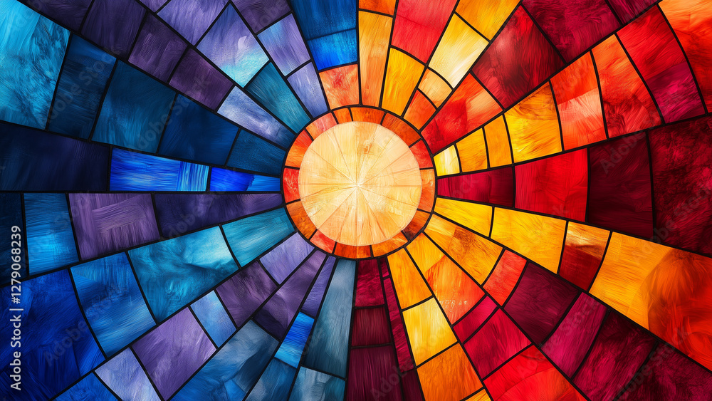 Naklejka premium Horizontal Stained Glass with Radial Straight-Line Pattern