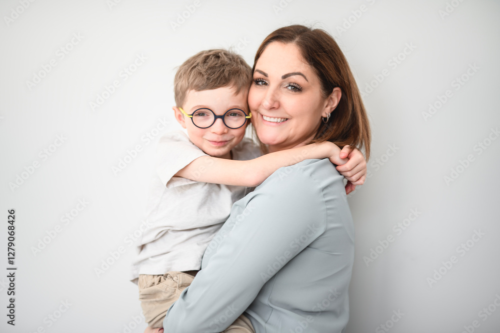 Mother and child son over white background Mother and child son over white background