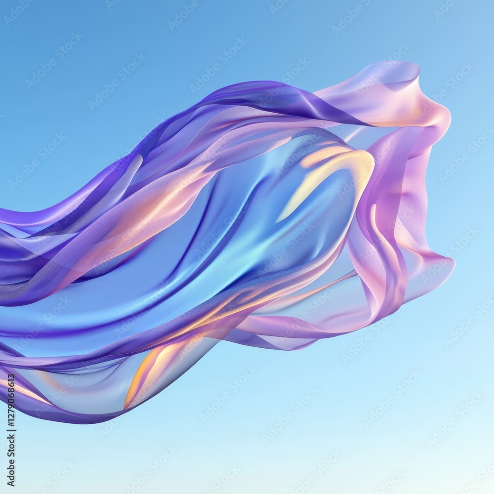 Fototapeta premium Lavender chiffon fabric flowing in the breeze outdoor setting textile art sunlit atmosphere side view ethereal elegance