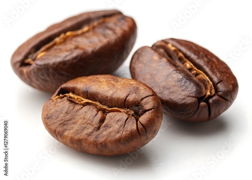 Macro isolated closeup of fresh and tasty coffee beans